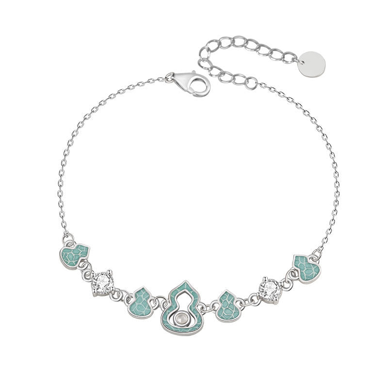Fu Lu Double Full Sterling Silver 925 Bracelet Female New Chinese National Fashion Chalcedony Bracelet Ins Valentine's Day Gift Gourd Bracelet