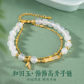 Hetian Jade Sterling Silver 925 Bracelet Women's Court Style High-Grade Bamboo Bracelet New Chinese Style Ins Style Chalcedony Bracelet