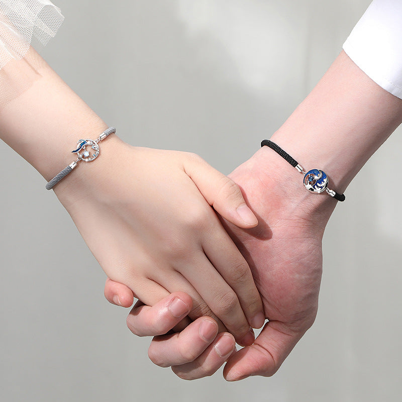 Fishtail Sterling Silver 925 Couple Bracelet Men and Women Niche Design Light Luxury Glass Stone Bracelet Ins Style Star Bracelet