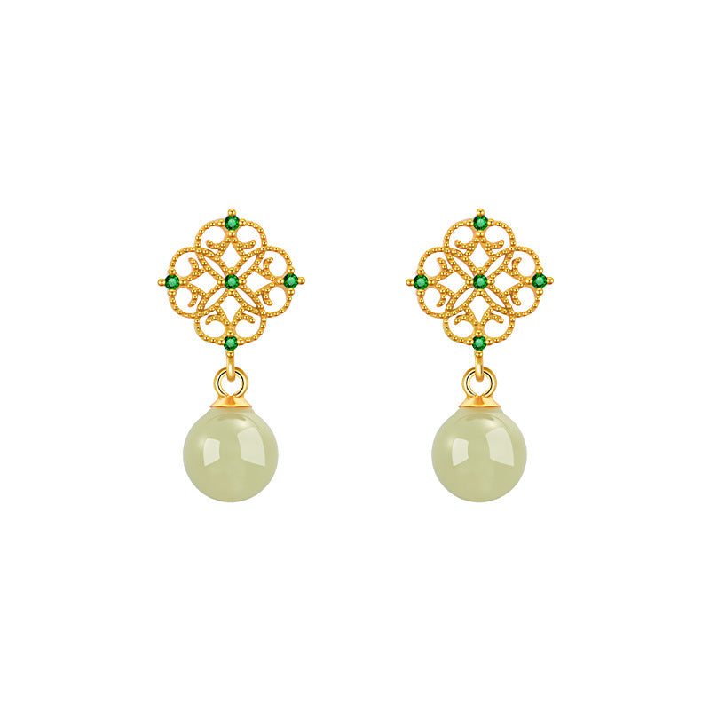 Orecchini in argento sterling 925 – fiore e giada Hetian