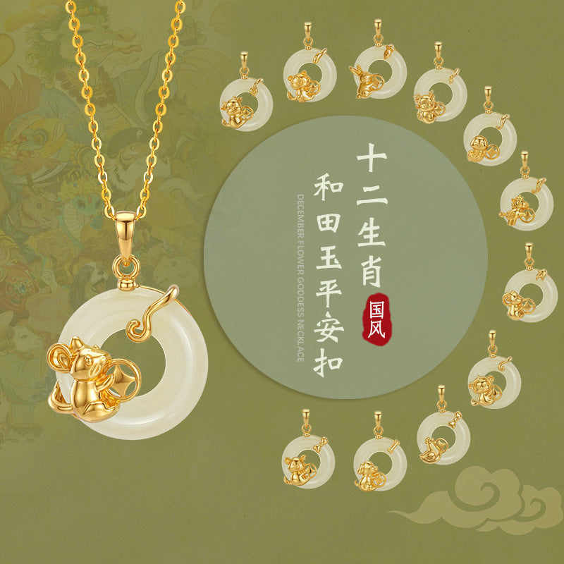 Collana in argento sterling 925 – segno zodiacale e disco e giada Hetian