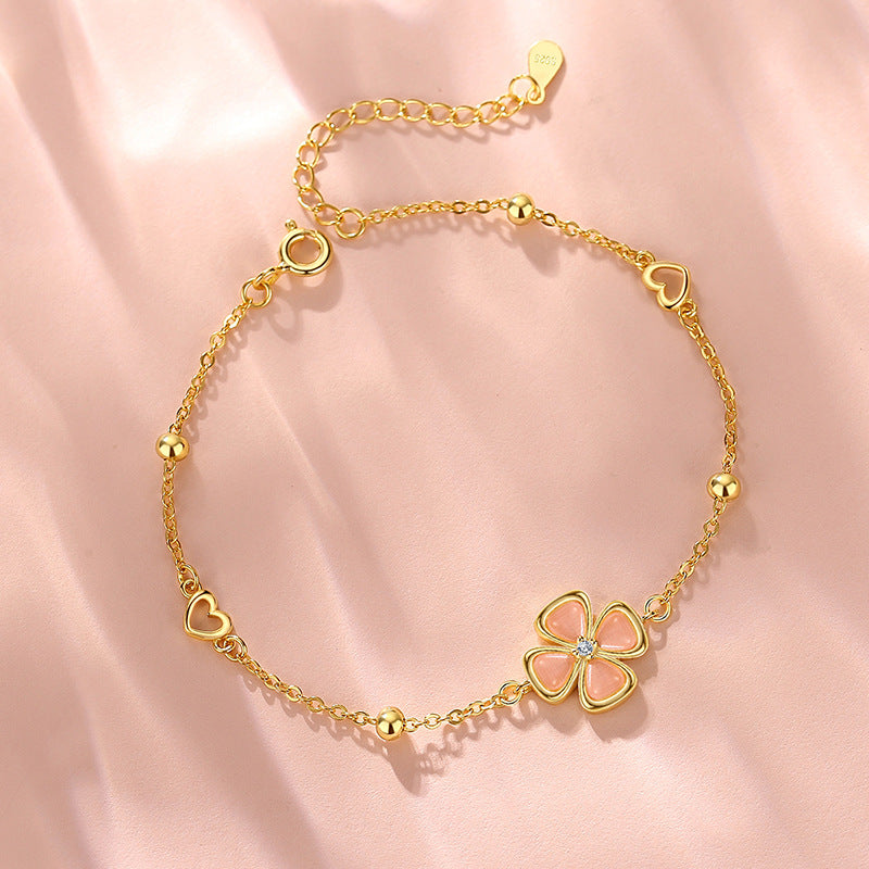 Armband aus 925er Sterlingsilber – Kleeblatt und Opal