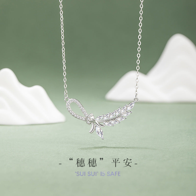 Tassel Safe Sterling Silver 925 Necklace Fashionable Versatile Laurel Goddess Clavicle Chain Isn Light Luxury Style Wheat Ear Pendant