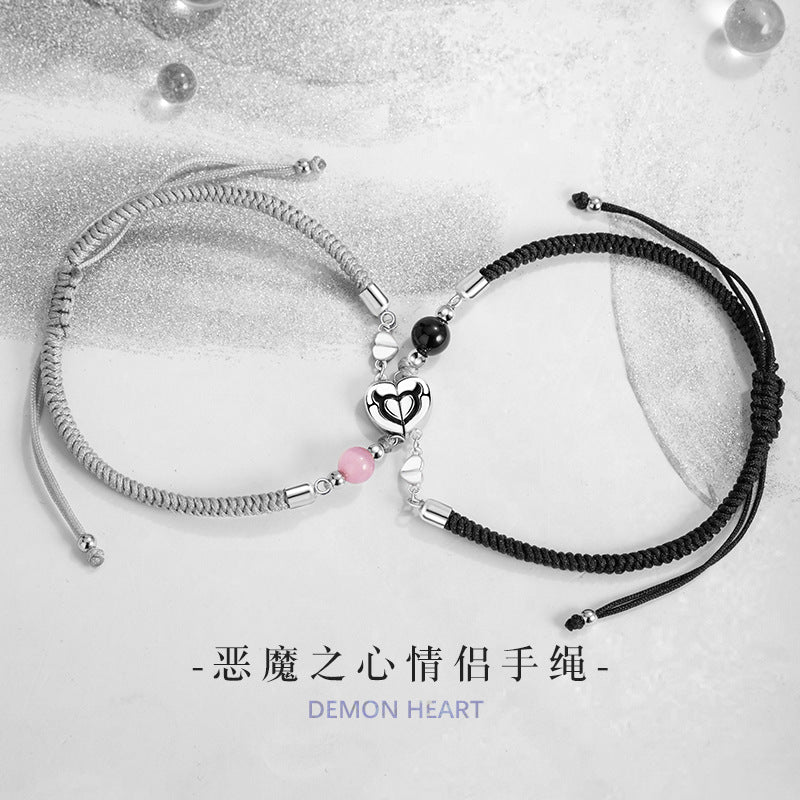 Love Magnetic Sterling Silver 925 Couple Bracelet Fashion Versatile Opal Bracelet Ins Style Devil Heart Bracelet