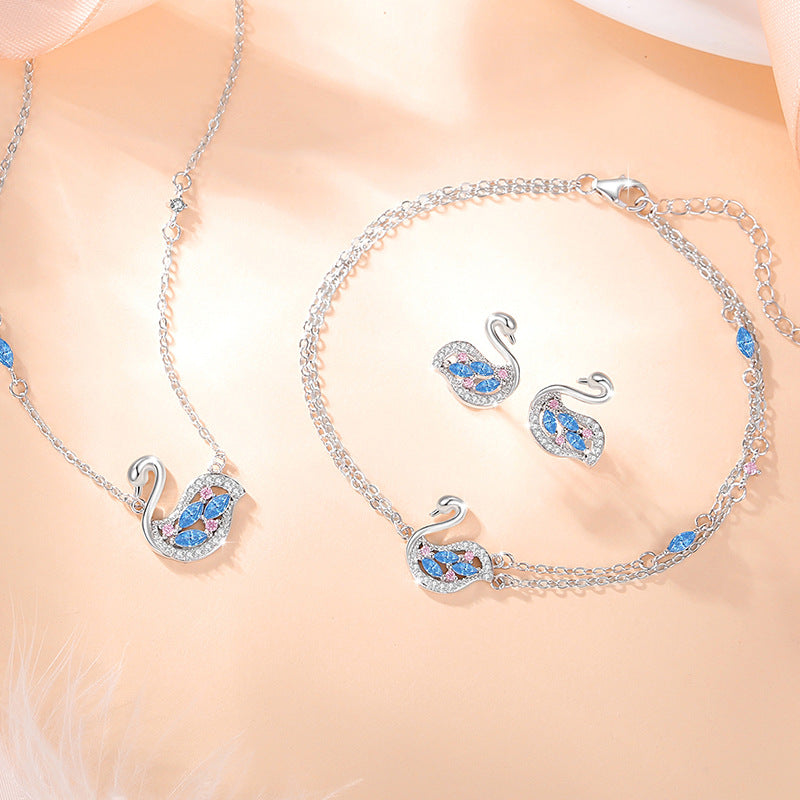 Swan Sterling Silver 925 Necklace Female Niche Design Light Luxury Zircon Clavicle Chain Valentine's Day Ins Style Love Pendant