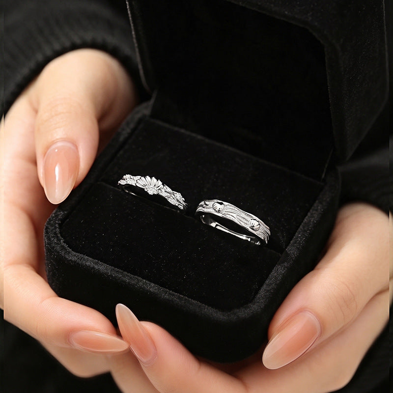 Ocean Style S925 Sterling Silver Couple Ring Advanced Relief Starfish Shell Design Jewelry Valentine's Day Gift