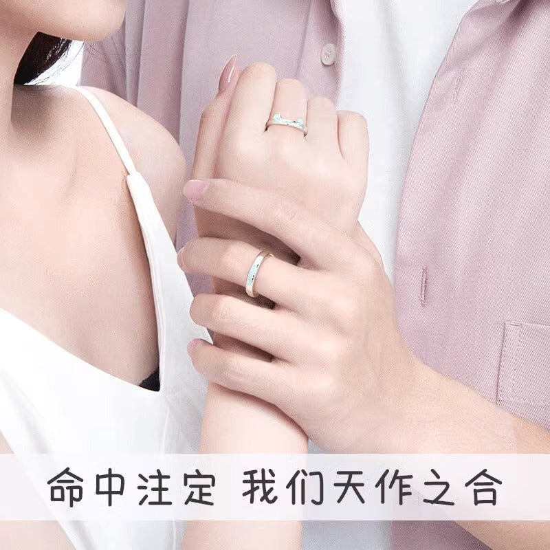 Cat Fish Love 925 Sterling Silver Couple Ring Fashion Light Luxury Niche Luminous Ring Valentine's Day Gift for Girlfriend