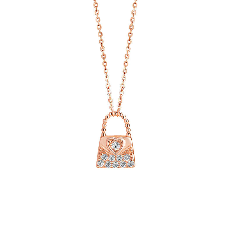 Love Bag Sterling Silver 925 Necklace Female Niche Design Light Luxury Zircon Clavicle Chain Ins Heart Lock Pendant